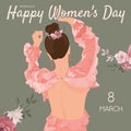 Vector postcard international women\'s day on march 8, with girl